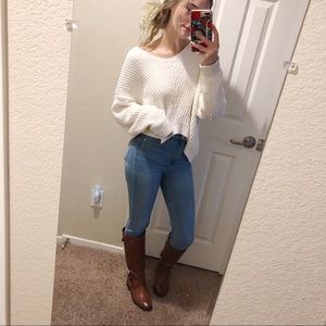 Leather brown boots.